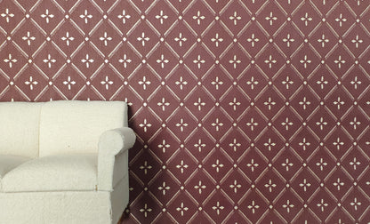 Dollhouse Wallpaper Burgundy Trellis 3 Sheets 1:12 Scale Miniature Heavy Paper