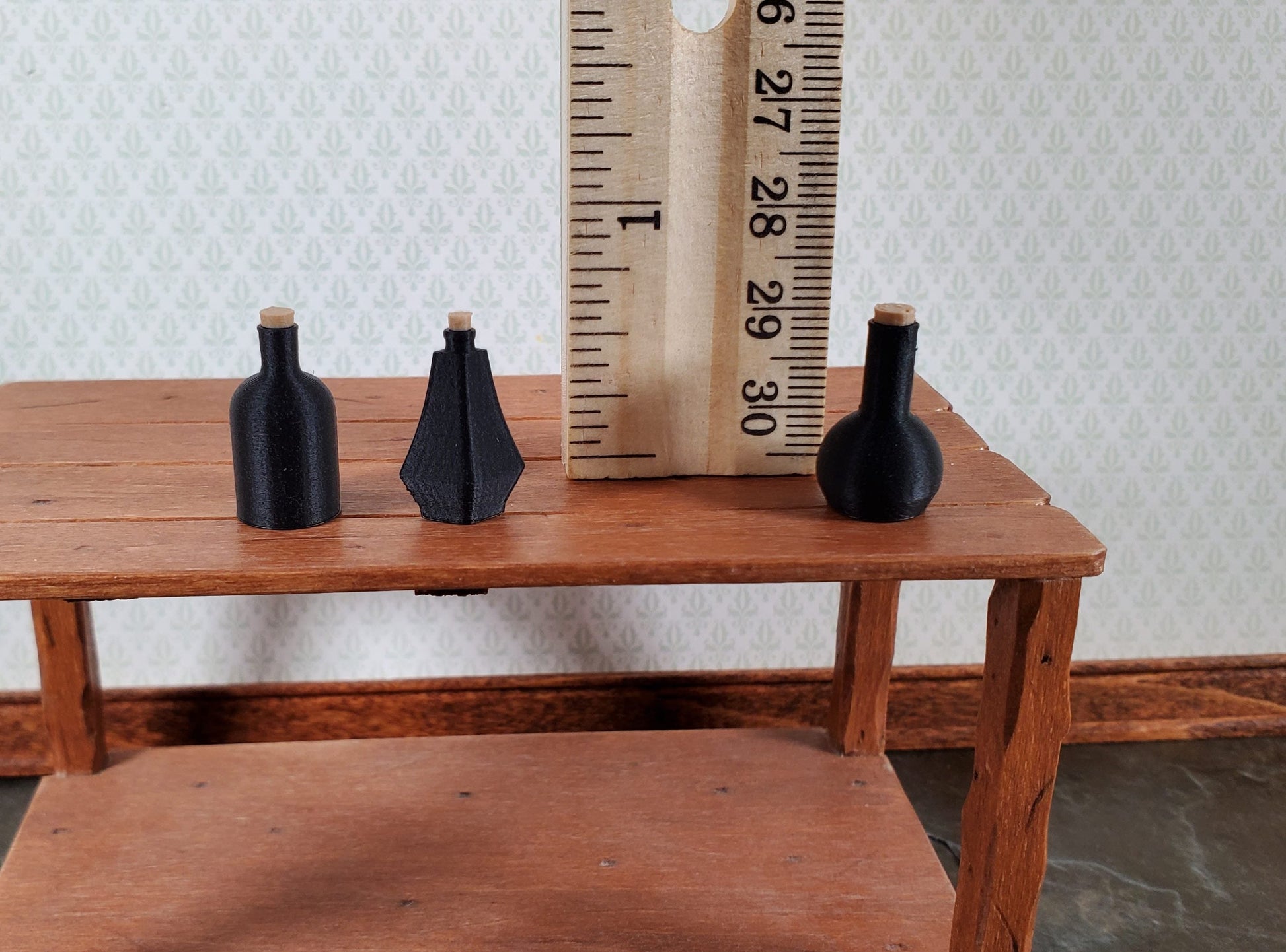 Dollhouse Potion Jars Black Set of 3 Unlabeled 1:12 Scale Miniatures Halloween