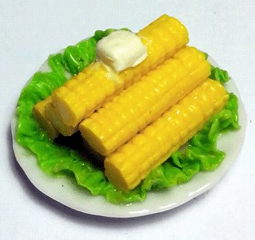 Dollhouse Plate of Corn on the Cob with Butter 1:12 Scale Miniature Food Kitchen