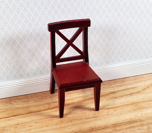 Dollhouse Chair Kitchen Dining Cross Buck Mahogany Finish Wood 1:12 Scale