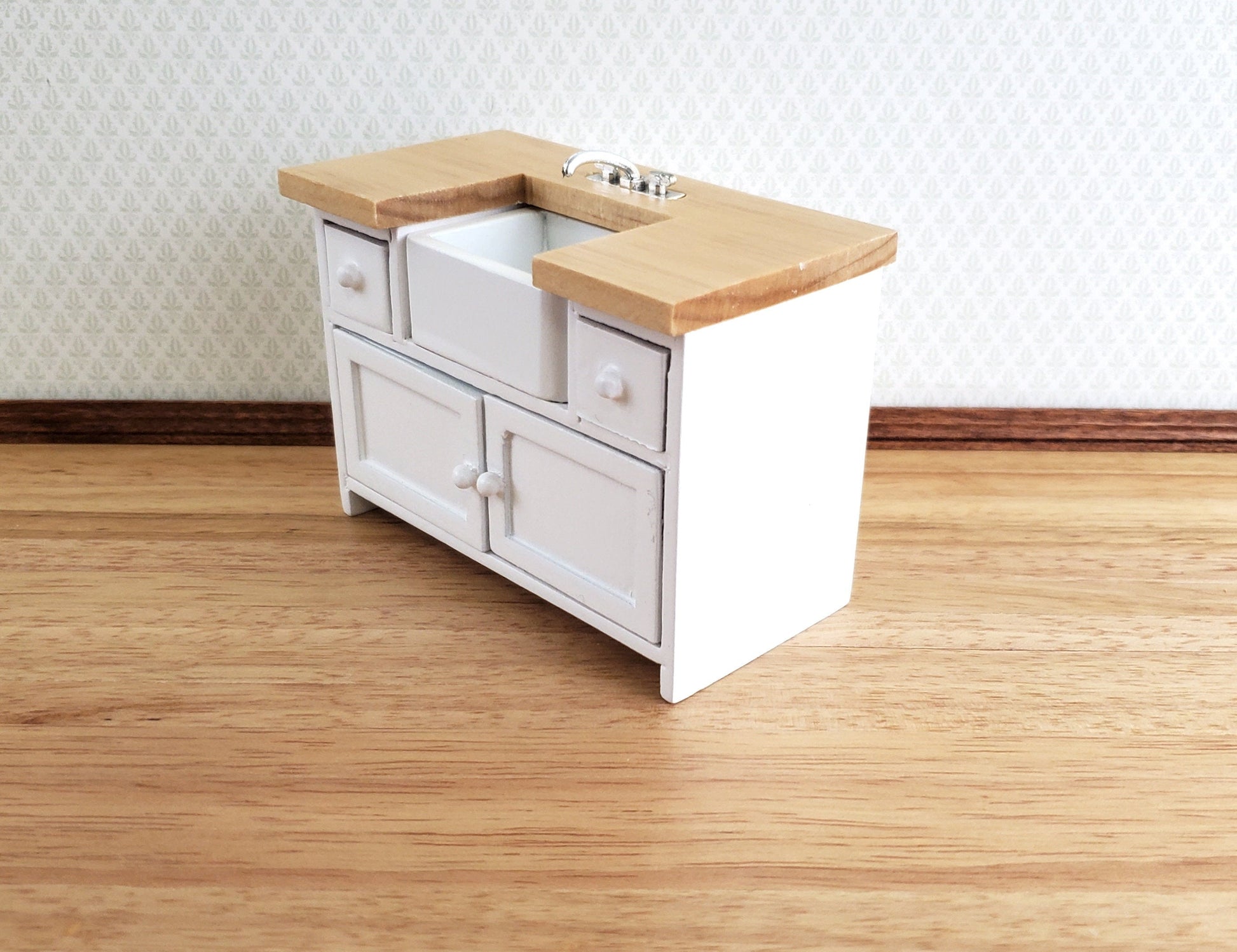 Dollhouse Miniature Kitchen Sink with Counter Top & Cabinet 1:12 Scale White