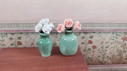 Dollhouse Vases Sage Green Ceramic LARGE Set of 2 Modern 1:12 Scale Miniatures