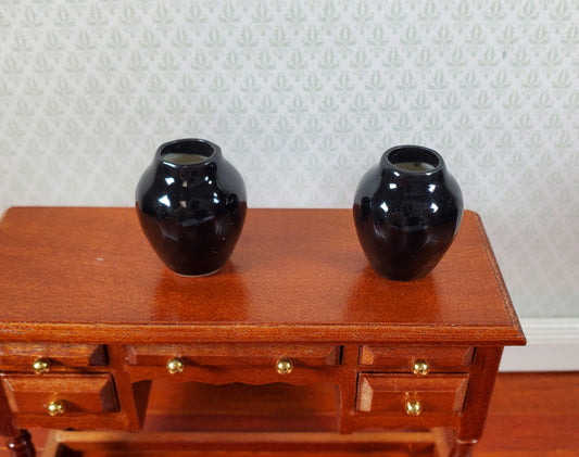 Dollhouse Black Ceramic Vase Set of 2 1:12 Scale Miniature