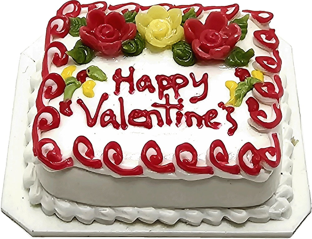 Dollhouse Floral Happy Valentine Sheet Cake 1:12 Scale Miniature Food Bakery