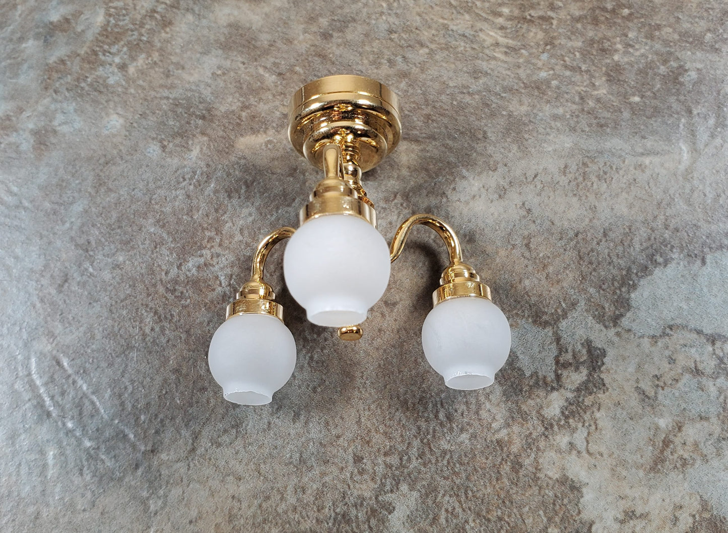 Dollhouse Ceiling Light Battery Operated with Wand 3 Arm Globes 1:12 Miniature