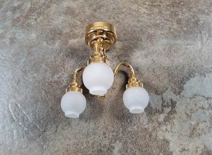 Dollhouse Ceiling Light Battery Operated with Wand 3 Arm Globes 1:12 Miniature