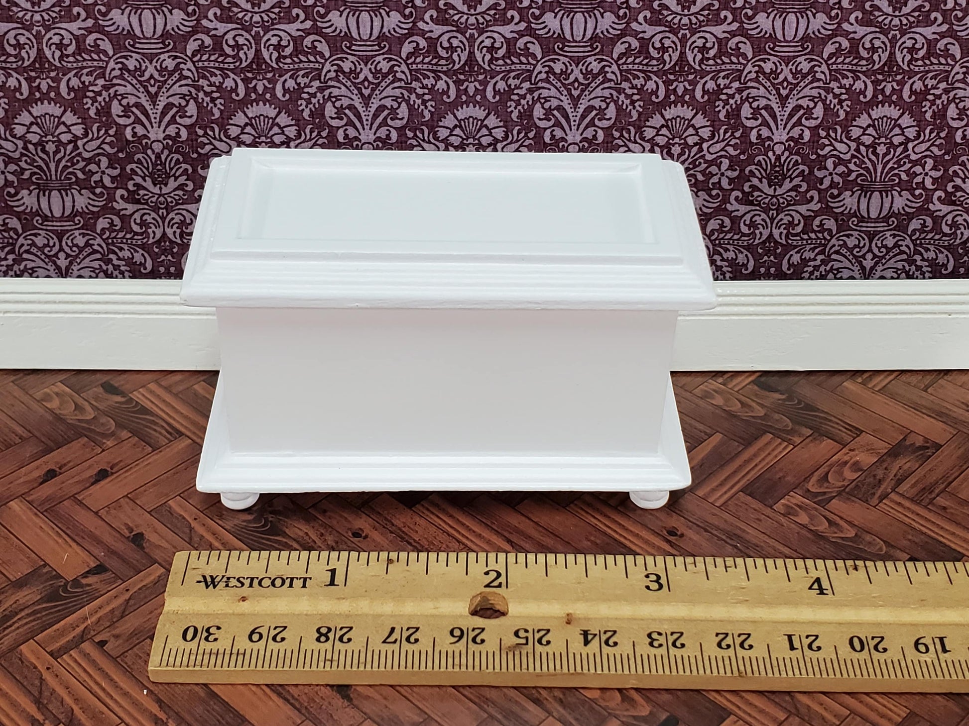 Dollhouse Wood Blanket Trunk or Toy Chest White Finish 1:12 Scale Miniature Furniture