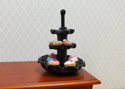 Dollhouse Glass Tiered Serving Tray for Treats Black Glass 1:12 Scale Miniature