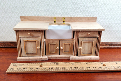 Dollhouse Kitchen Sink with Counter Cabinet 1:12 Scale Miniature Unpainted Wood