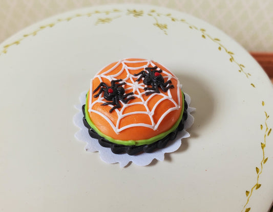 Dollhouse Orange Halloween Cake with Black Widow Spiders 1:12 Miniature