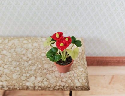 Dollhouse Anthurium Flamingo Flower in Terra Cotta Planter 1:12 Scale Houseplant