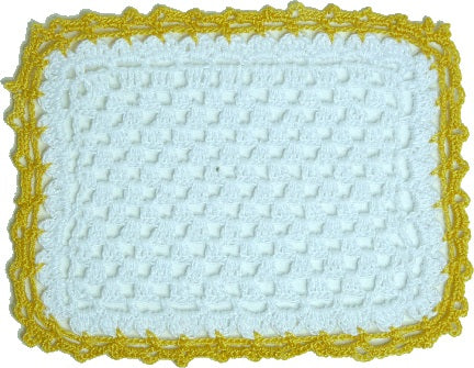 Dollhouse Hand Crochet Baby Blanket White with Yellow Trim 1:12 Scale Miniature