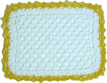 Dollhouse Hand Crochet Baby Blanket White with Yellow Trim 1:12 Scale Miniature