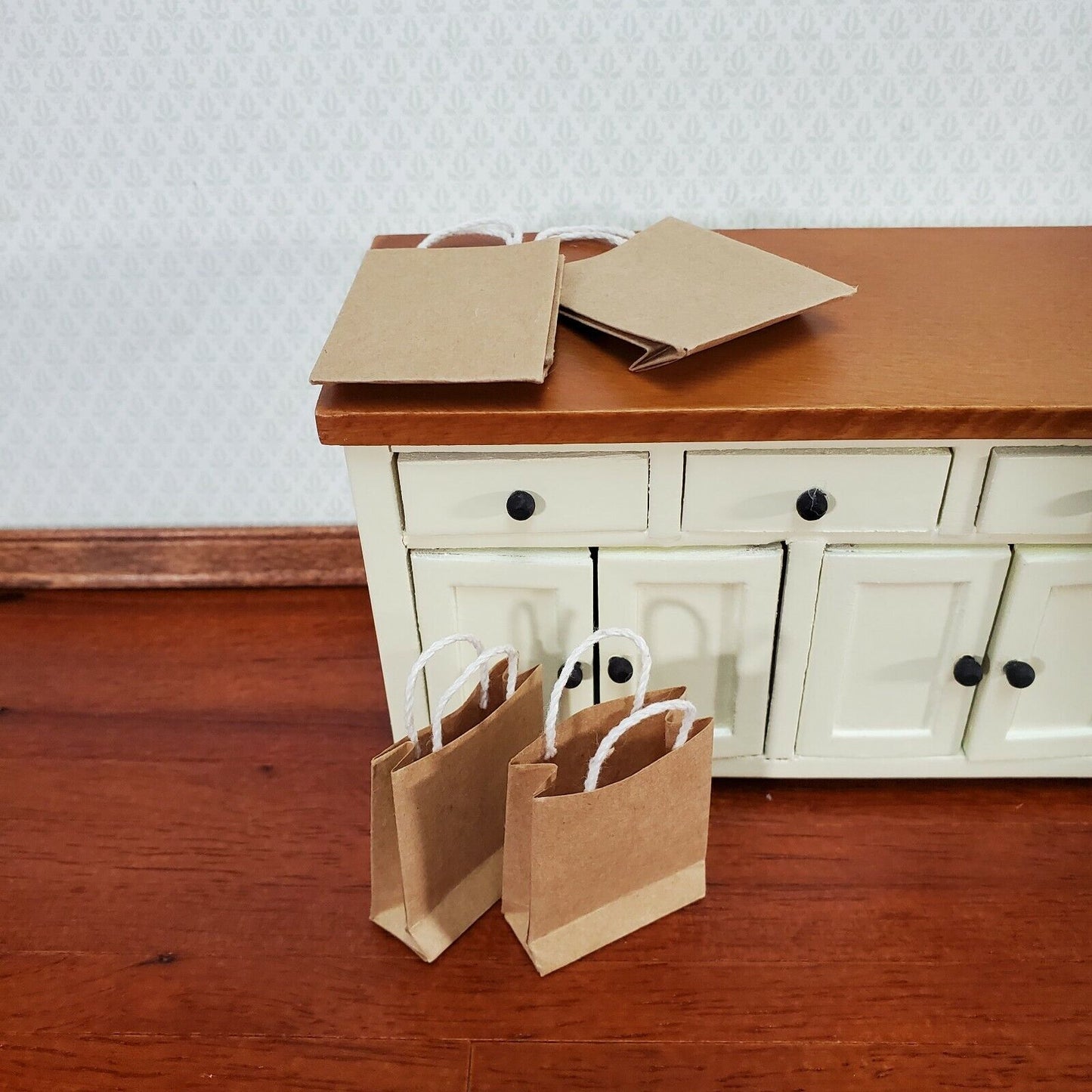 Dollhouse Brown Grocery Bags Shopping Paper Set of 4 1:12 Scale Miniature Decor