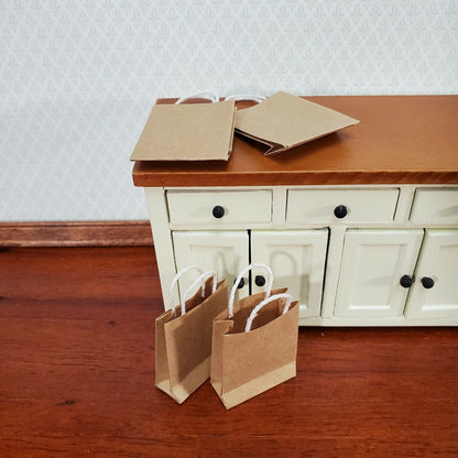 Dollhouse Brown Grocery Bags Shopping Paper Set of 4 1:12 Scale Miniature Decor