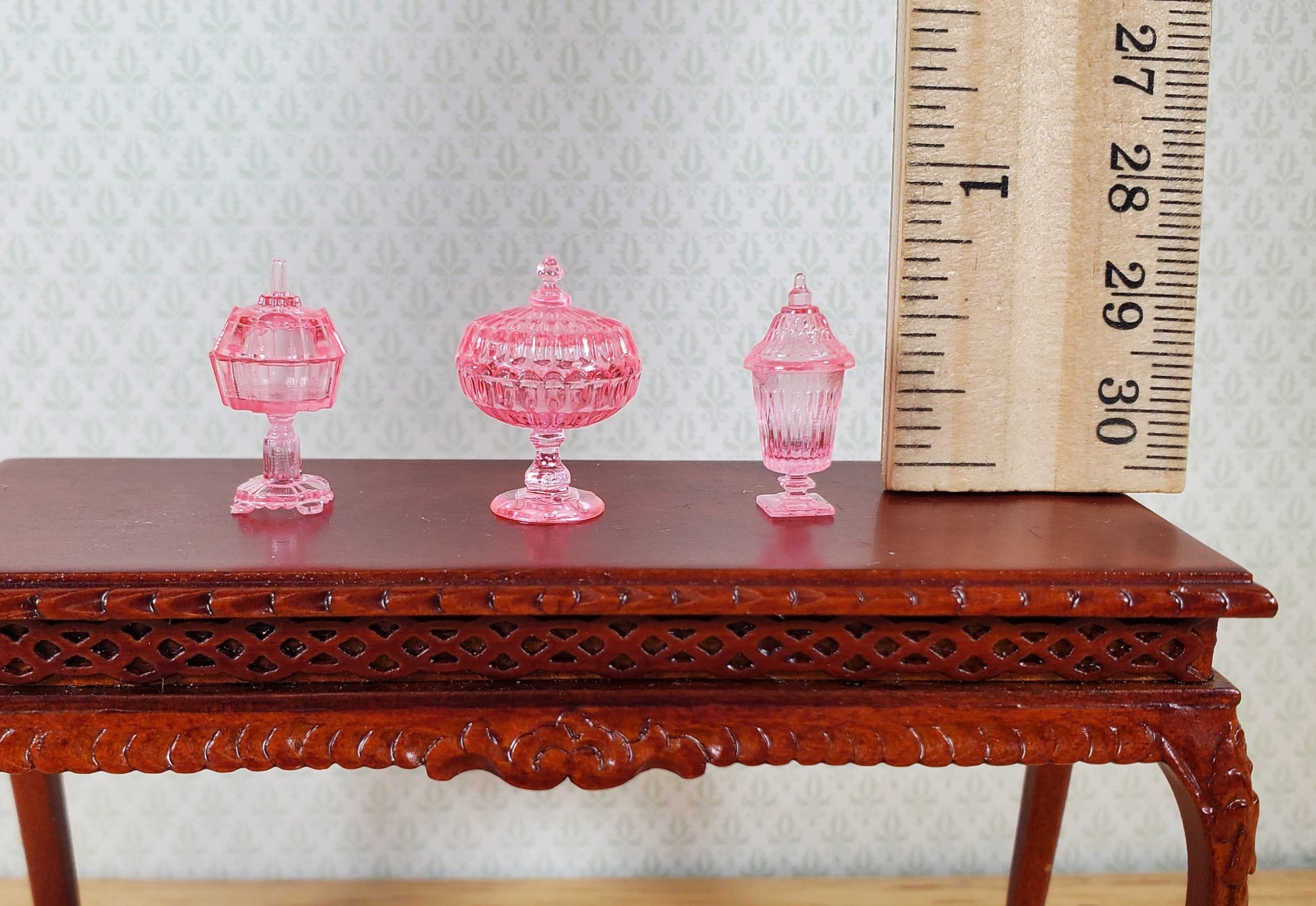 Dollhouse 3 Tiny Pink Candy Dishes with Lids 1:12 Scale by Chrysnbon Miniatures