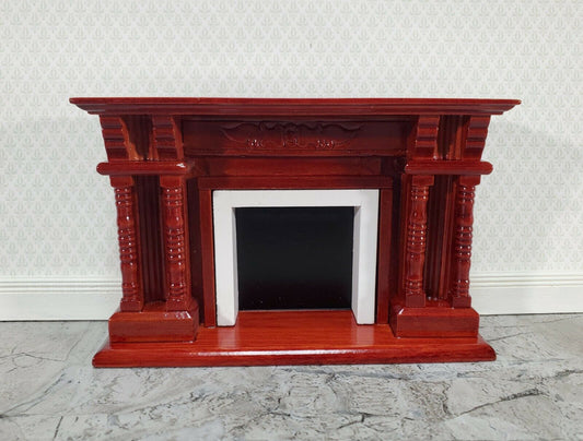 Dollhouse Fireplace with Columns Mahogany Finish 1:12 Scale Miniature Furniture