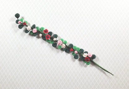 Dollhouse Red Pink & White Roses Vine 1:12 Scale Miniature Garden Plants Flowers