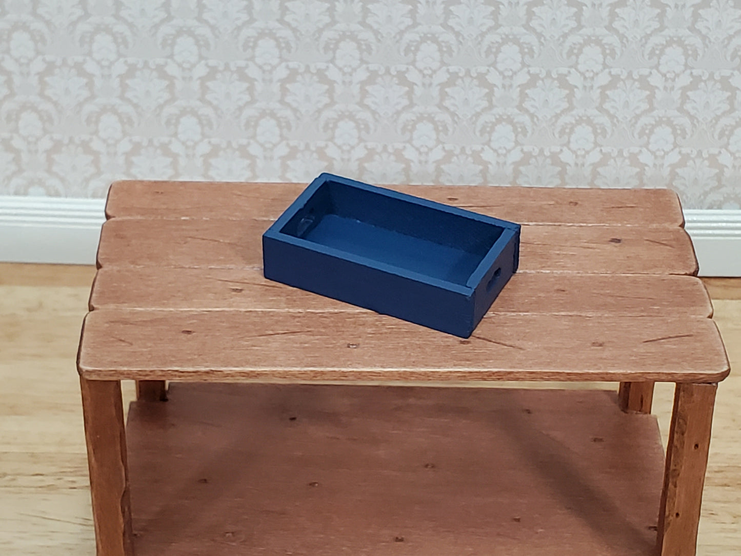 Dollhouse Small Crate Blue Wood for Groceries Fruits Tools 1:12 Scale Miniatures