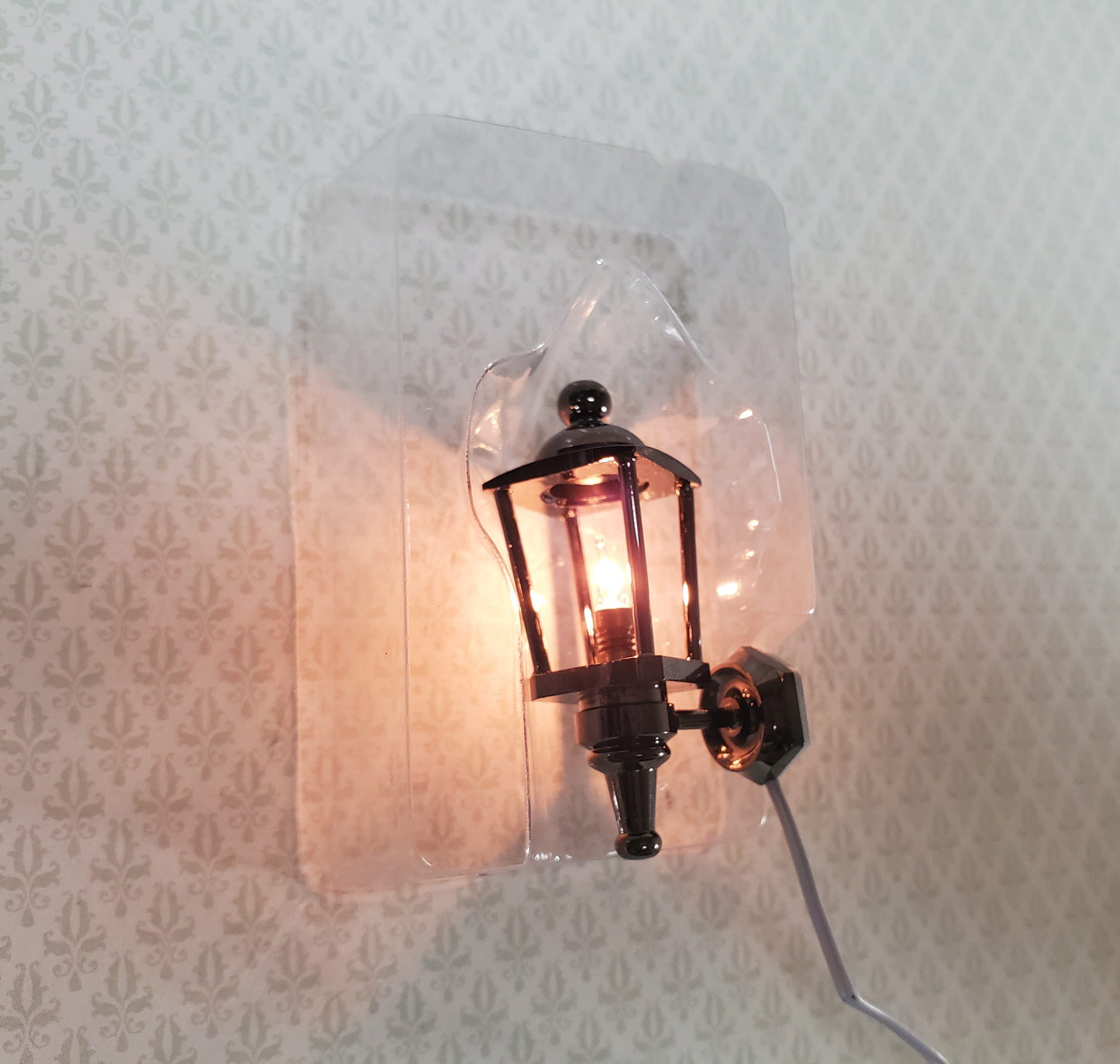 Dollhouse Carriage Coach Lamp Black Chrome 1:12 Scale 12 Volt with Plug Porch Light