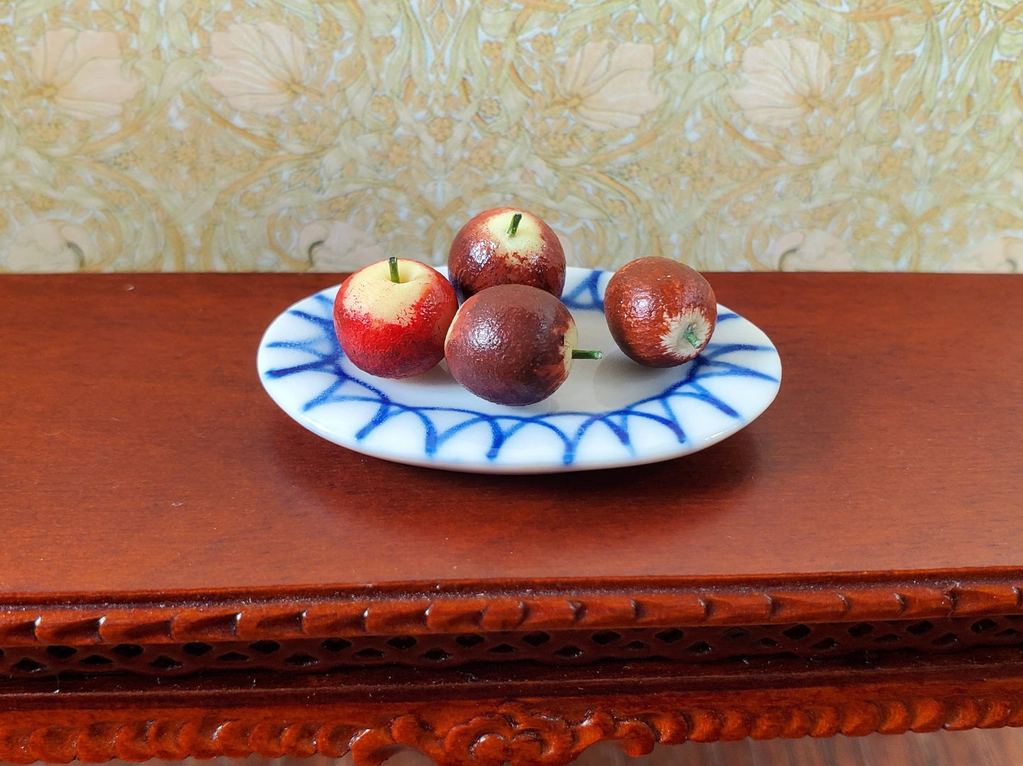 Dollhouse Large White Ceramic Platter with Blue Trim1:12 Scale Miniature