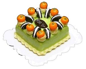 Dollhouse Square Cake with Cookies & Fruit 1:12 Scale Miniature Food Bakery