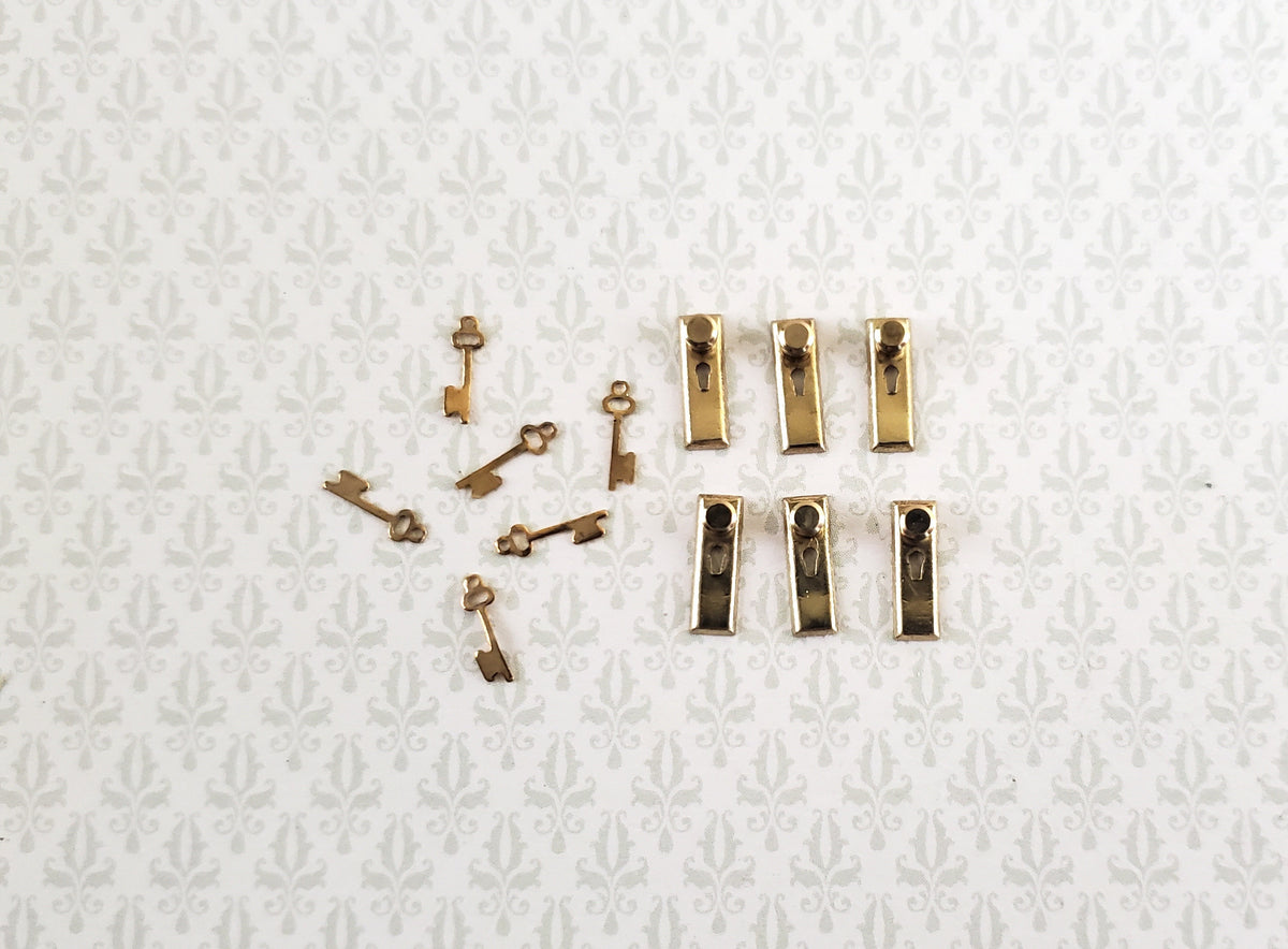 Dollhouse HALF SCALE Doorknobs with Keys Gold Brass x6 1:24 Scale Miniature