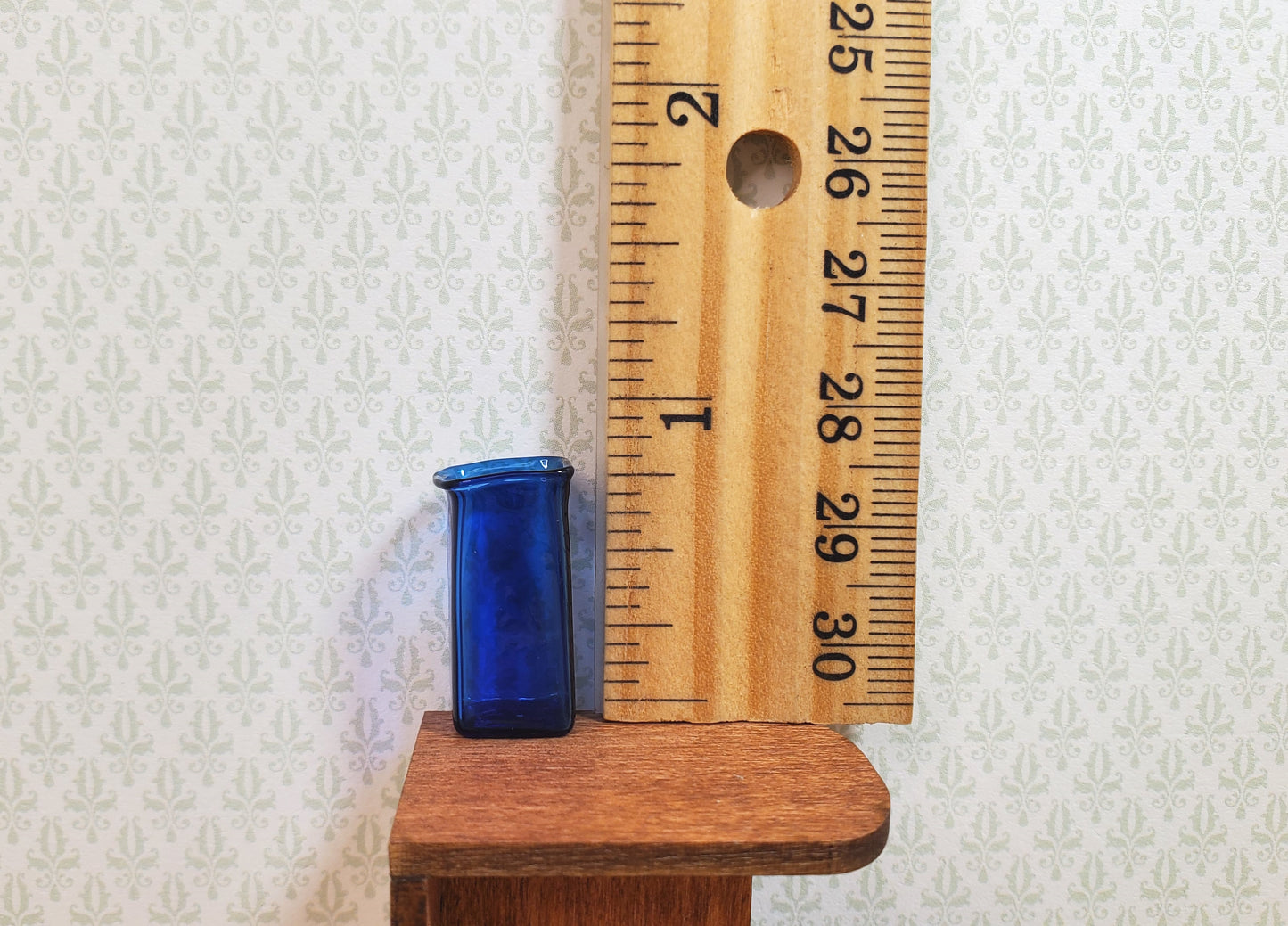 Dollhouse Vase Cobalt Blue Square Real Glass for Flowers 1:12 Scale Miniature