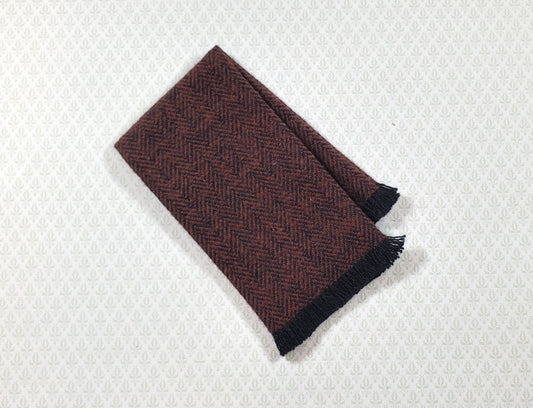 Dollhouse Fringed Blanket Throw Chocolate & Black Herringbone Fabric