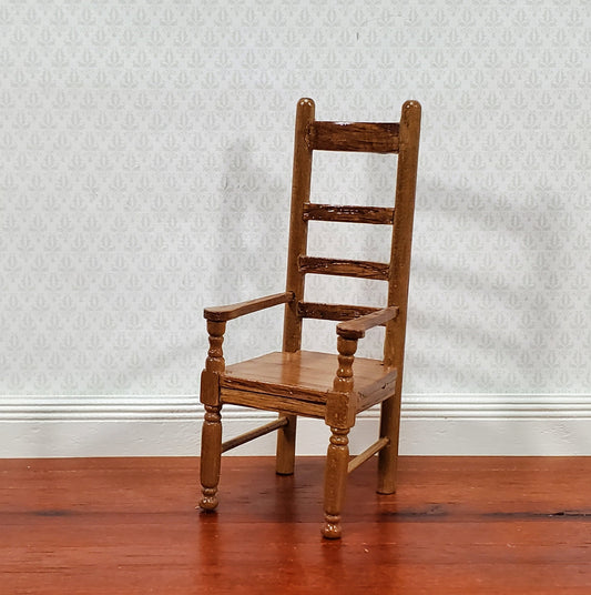 Dollhouse Arm Chair Ladderback Style Narrow Slim Profile 1:12 Scale Walnut Finish