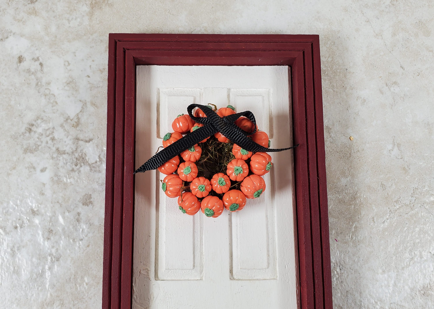 Dollhouse Pumpkin Wreath with Black Ribbon 1:12 Scale Miniature
