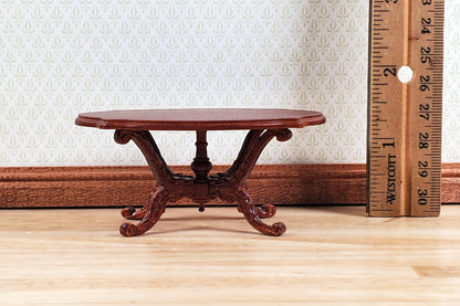 Dollhouse Victorian Coffee Table Oval Walnut Finish 1:12 Scale Miniature