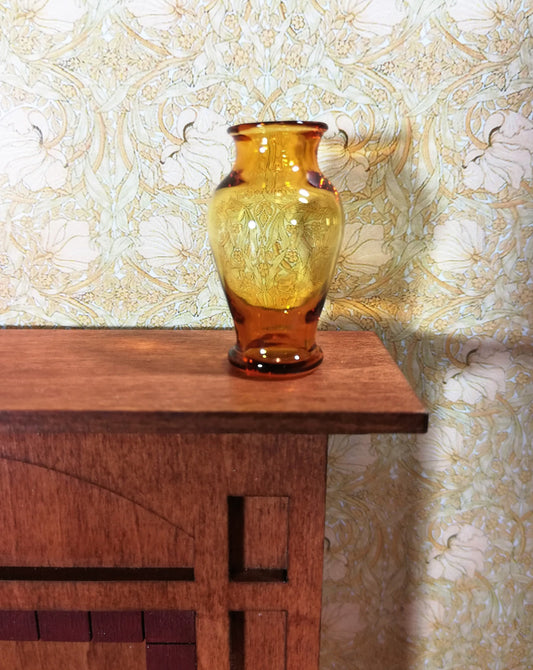 Dollhouse Miniature Pedestal Vase Large Amber Glass 1:12 Scale for flowers