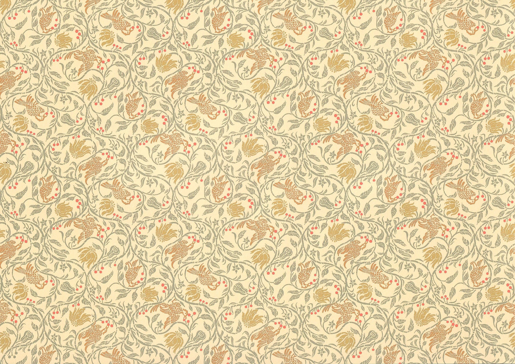 Dollhouse Wallpaper 3 Sheets Birds & Berries 1:12 Scale Victorian Art Nouveau