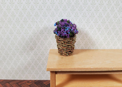 Dollhouse Small Round Natural Fiber Basket 1:12 Scale Miniature