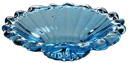 Dollhouse Crystal Blue Glass Flared Platter 1:12 Scale Miniature Kitchen Decor