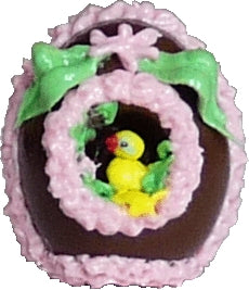 Dollhouse Panorama Chocolate Egg Pink Trim 1:12 Scale Miniature Food Bakery