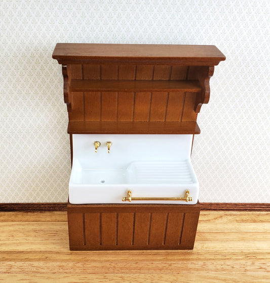 Dollhouse Reutter Sink Cabinet Walnut & White 1:12 Scale Miniature Kitchen