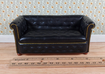 JBM Dollhouse Chesterfield Sofa Black Tufted Faux Leather 1:12 Scale Furniture