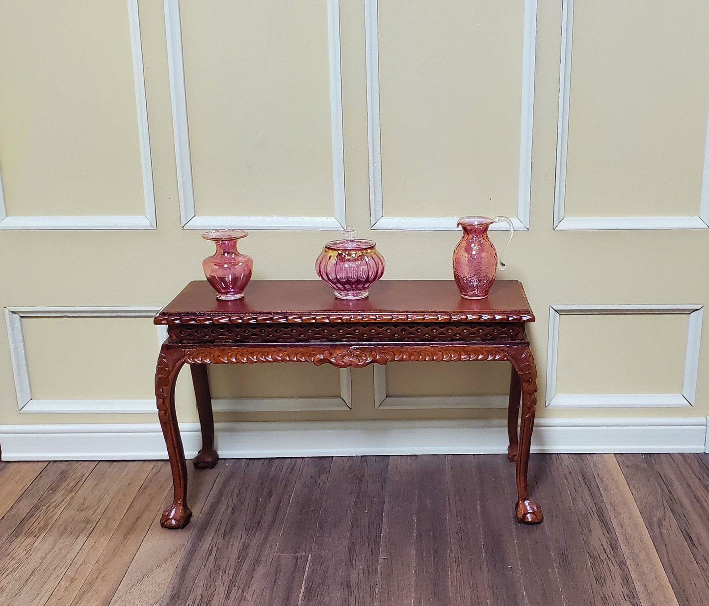 Dollhouse Miniature Pitcher Cranberry Glass Textured 1:12 Scale Philip Grenyer