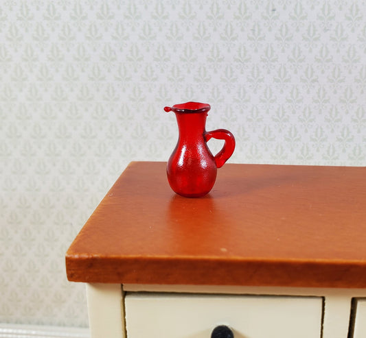 Dollhouse Tiny Pitcher Cranberry Red Glass 1:12 Scale Miniature
