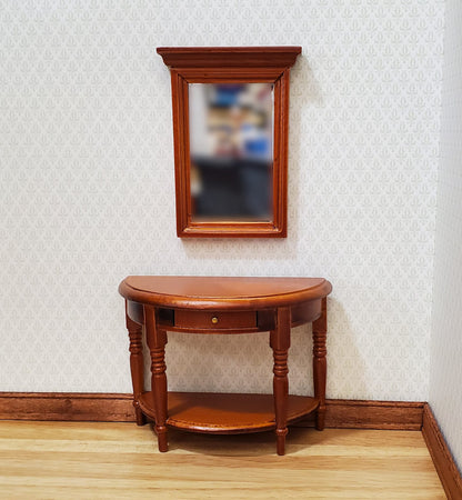 Dollhouse Half Round Table with Mirror 1:12 Scale Furniture Walnut Finish