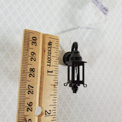 Dollhouse Miniature Black Coach Lamp Sconce 1:12 Scale 12 Volt Electric with Plug Porch Light