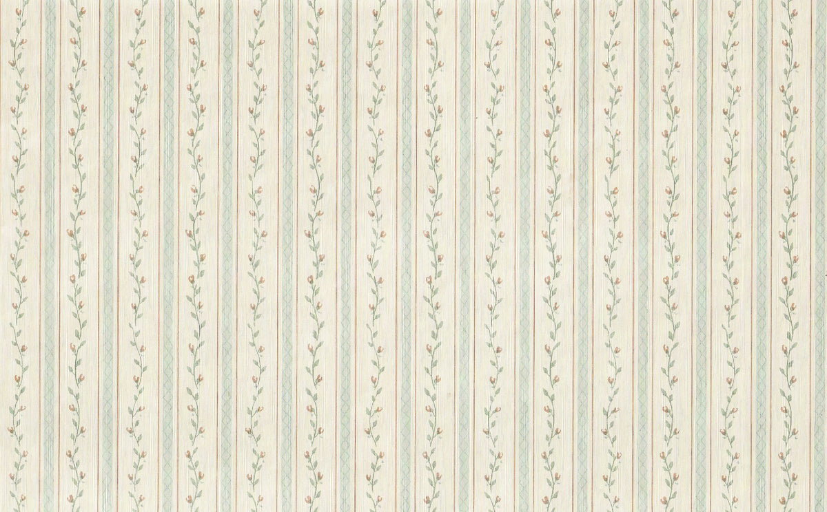 Dollhouse Wallpaper Blue Stripe Floral Vine 3 Sheets 1:12 Scale