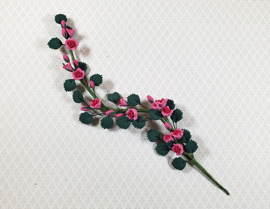 Dollhouse Climbing Roses with Leaves Pink Bendable 7" Clay Miniature Flowers Garden