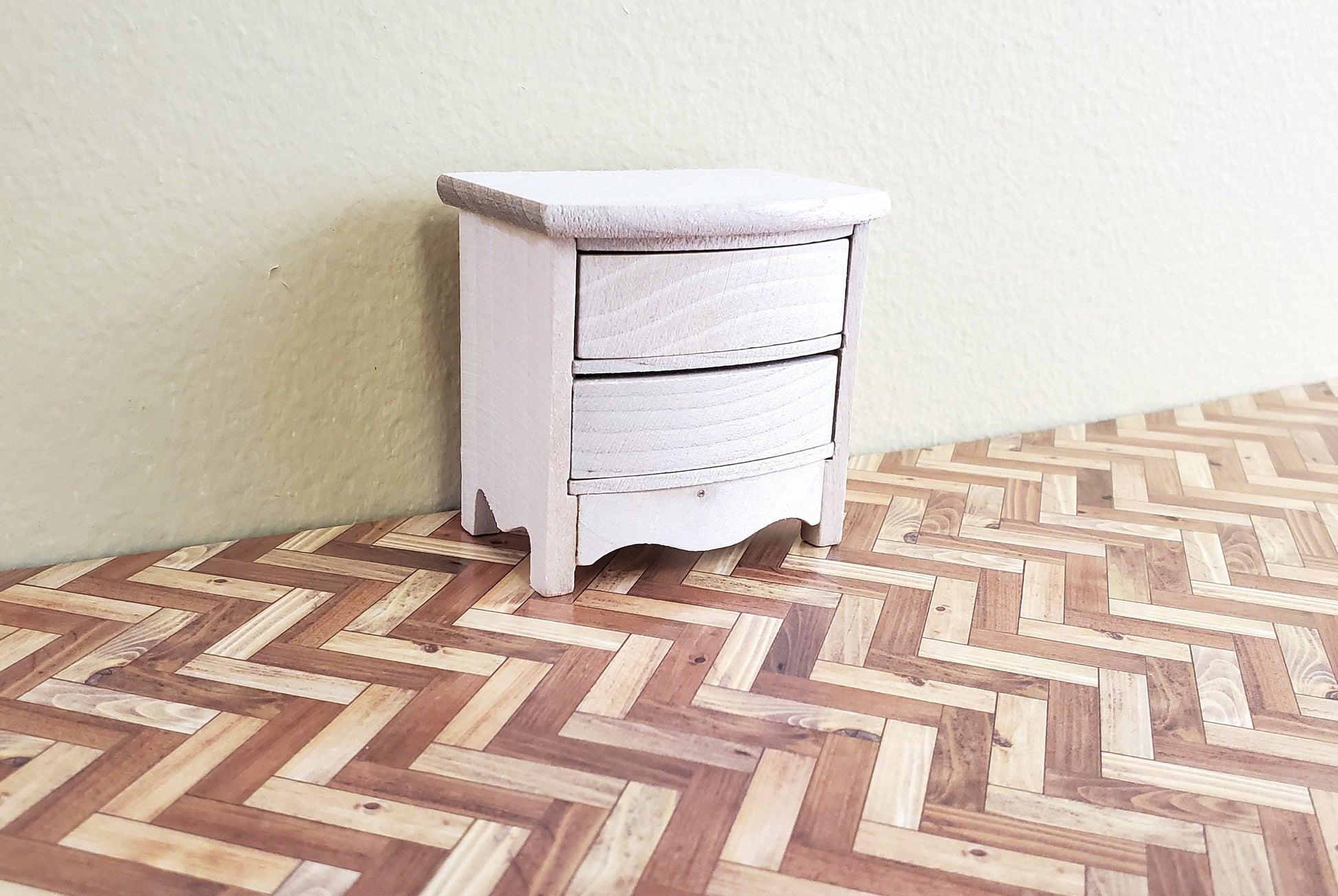 Dollhouse Miniature Side Table or Nightstand with 2 Drawers Barewood 1:12 Scale Furniture