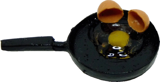 Dollhouse Cracked Brown Eggs in a Black Skillet Pan 1:12 Scale Miniature