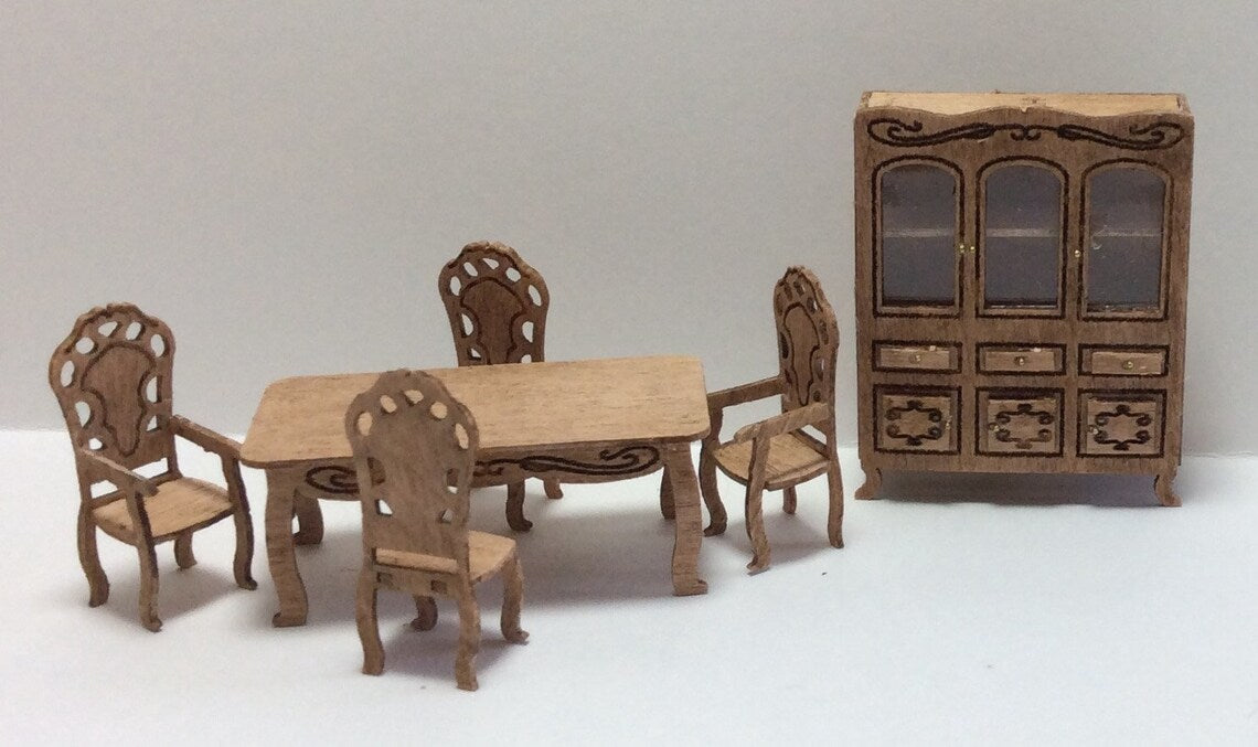 Dollhouse Quarter Scale Furniture Kit DIY Victorian Dining Room Set 1:48