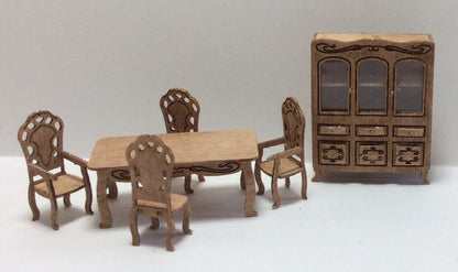 Dollhouse Quarter Scale Furniture Kit DIY Victorian Dining Room Set 1:48