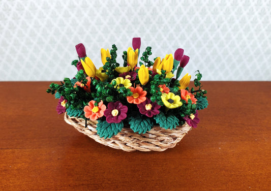 Dollhouse Autumn Colored Centerpiece in a Natural Basket 1:12 Scale Miniature